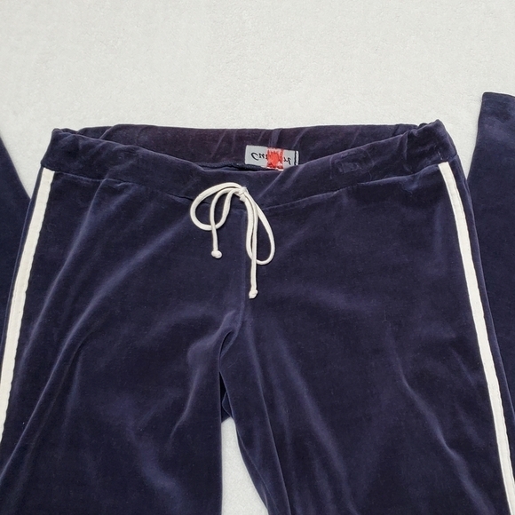 Vintage 90s Cute Girl Royal Blue Velour White Striped Low Rise Flare Track Pants - Picture 6 of 11